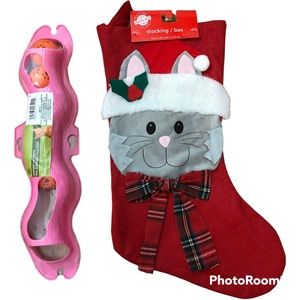 Cat Christmas Stocking With Hanging Track Game Toy Nwt